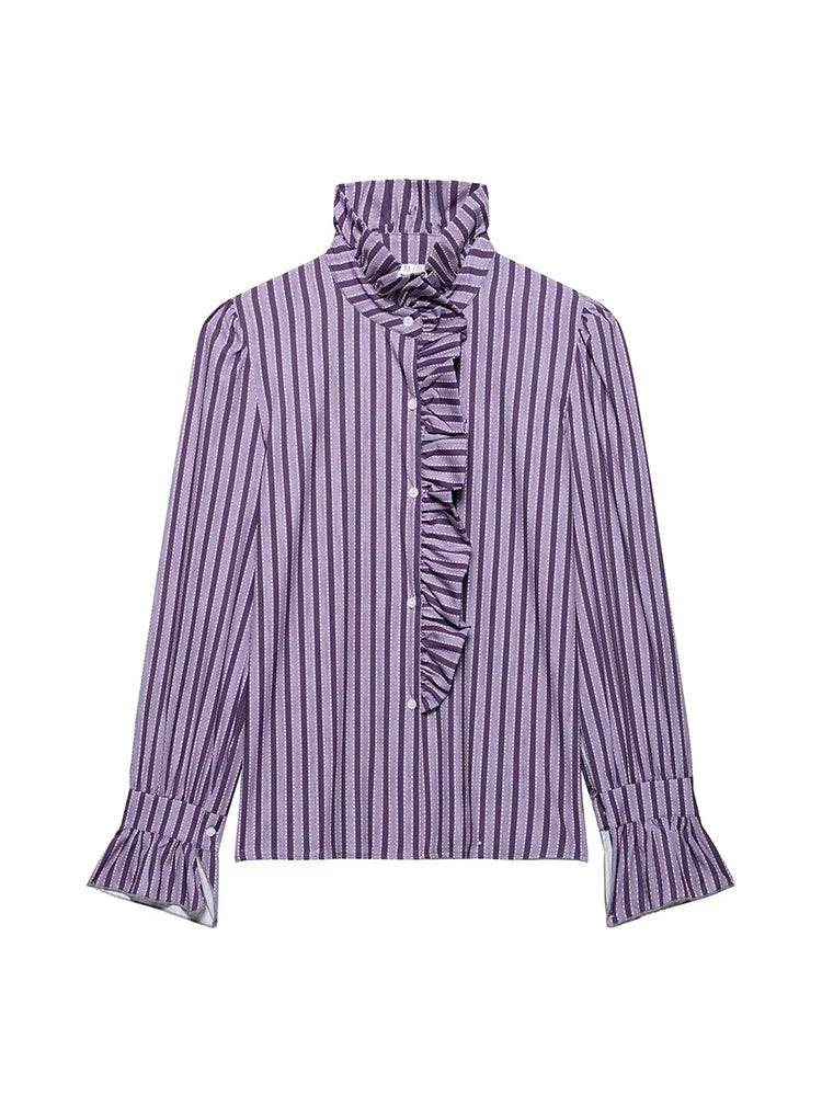 Women's Ruffled Striped Blouse